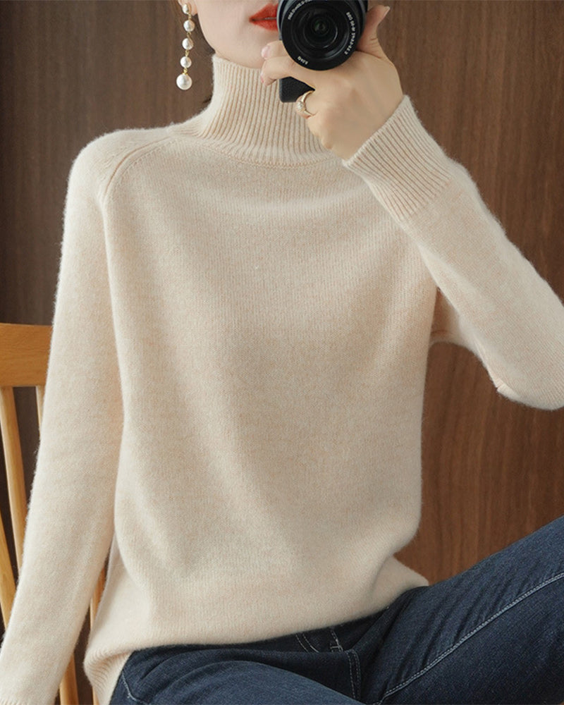 Simple solid color high collar long sleeve sweater
