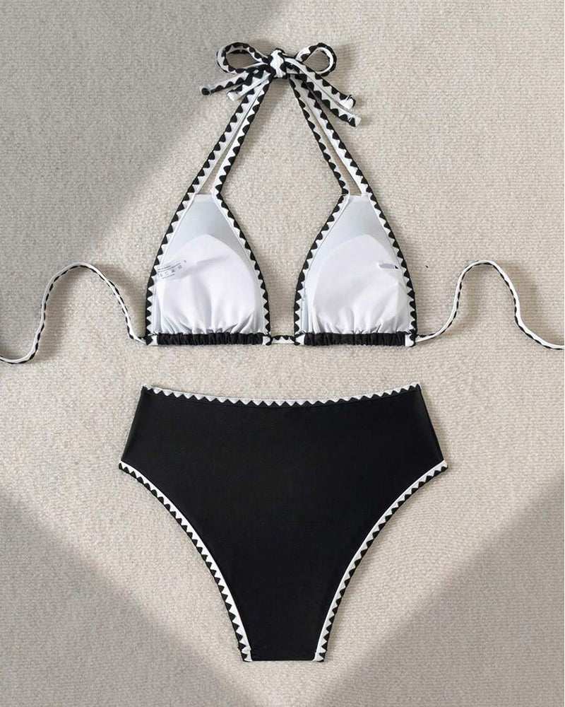 Sexy Contrast Color Split Triangle Bikini