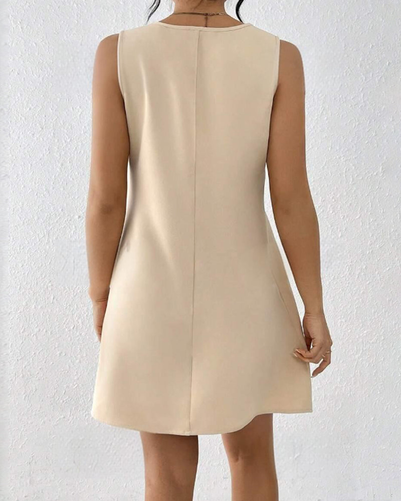 Slant neck sleeveless fashionable solid color dress