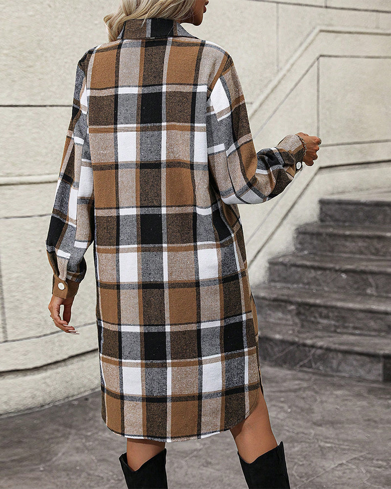 Plaid Lapel Shift Dress