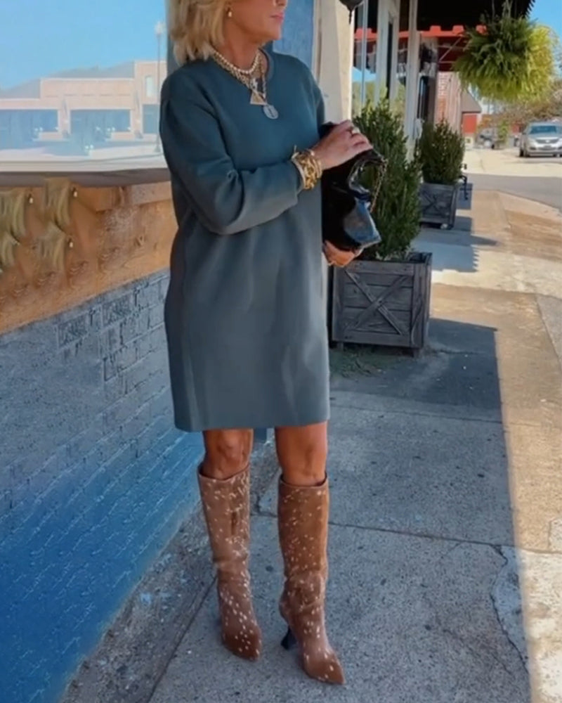 Round neck solid color elegant dress