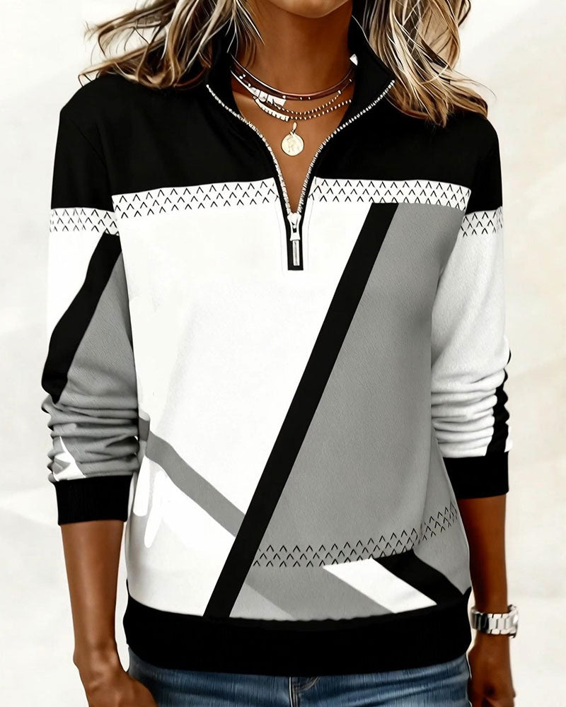 Long-Sleeved Half-Zip Printed Sweatshirt