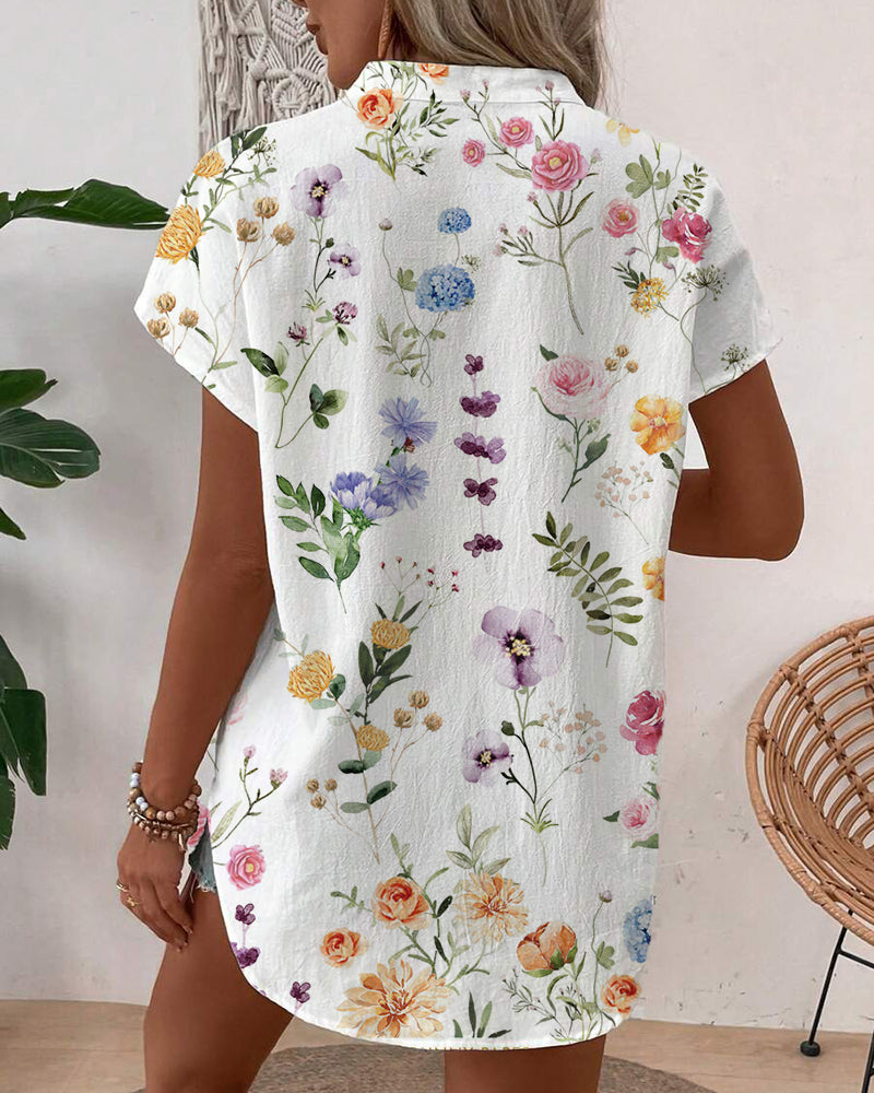 Floral Print Short-Sleeved Blouse