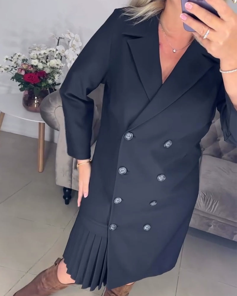 Elegant Solid Color Double-Breasted Dress