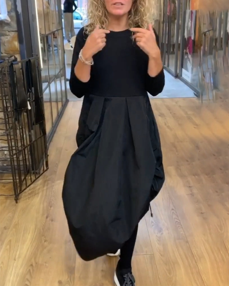 Patchwork drawstring casual dress