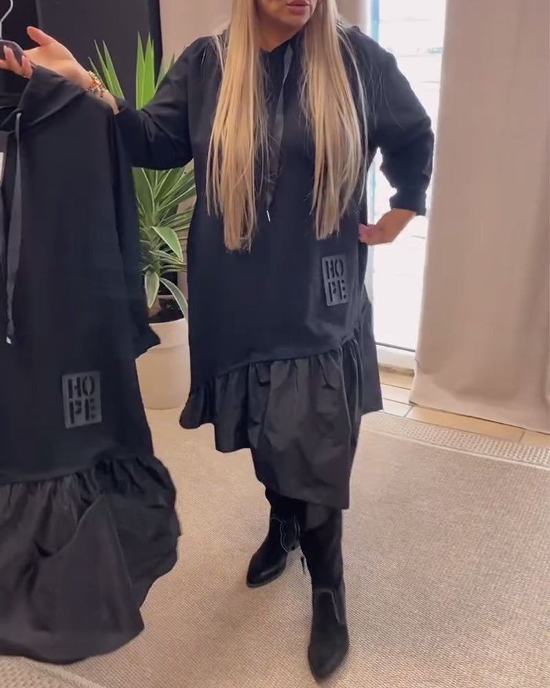 Long sleeve panel loose hooded dress