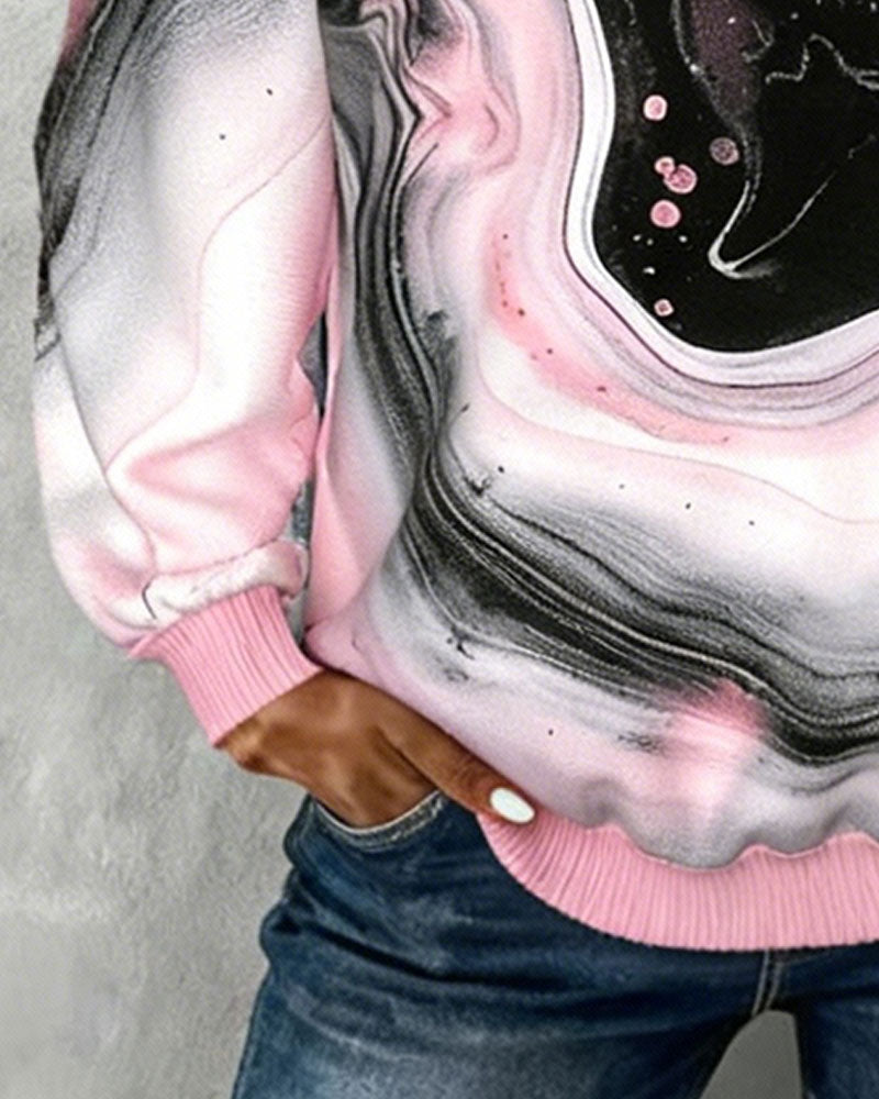 Lapel Button Printed Long Sleeve Sweatshirt