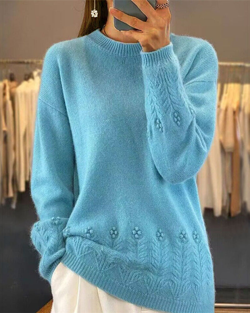 Women's Solid-Colored Fitted Pullover in Retro Style