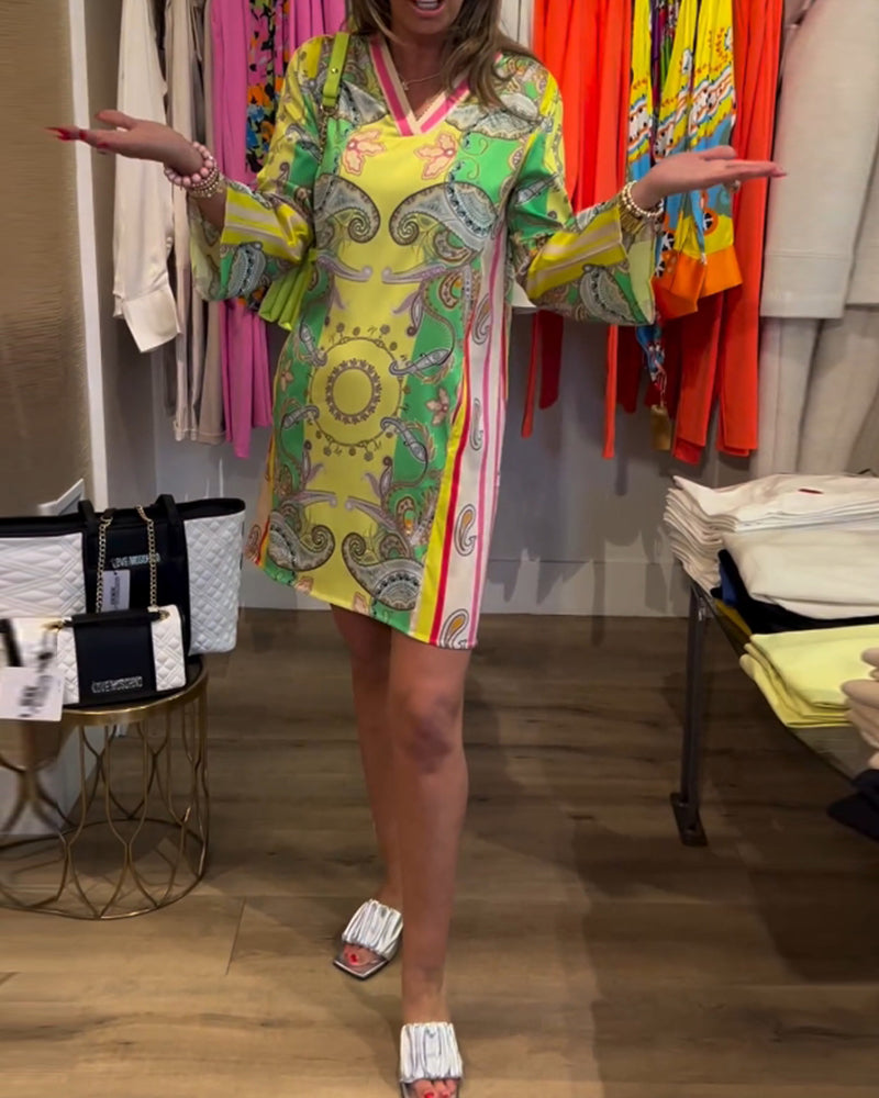 Color block printed loose dress