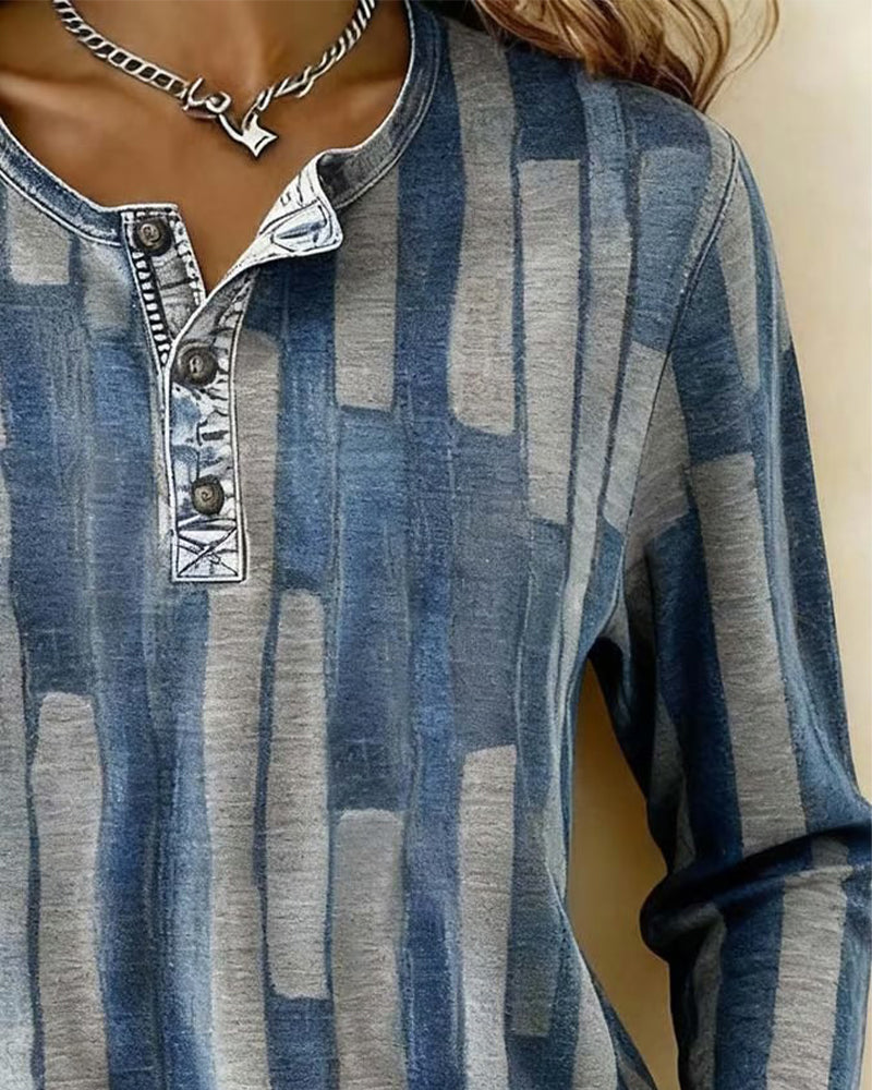 Printed Button-Down Long-Sleeved Top