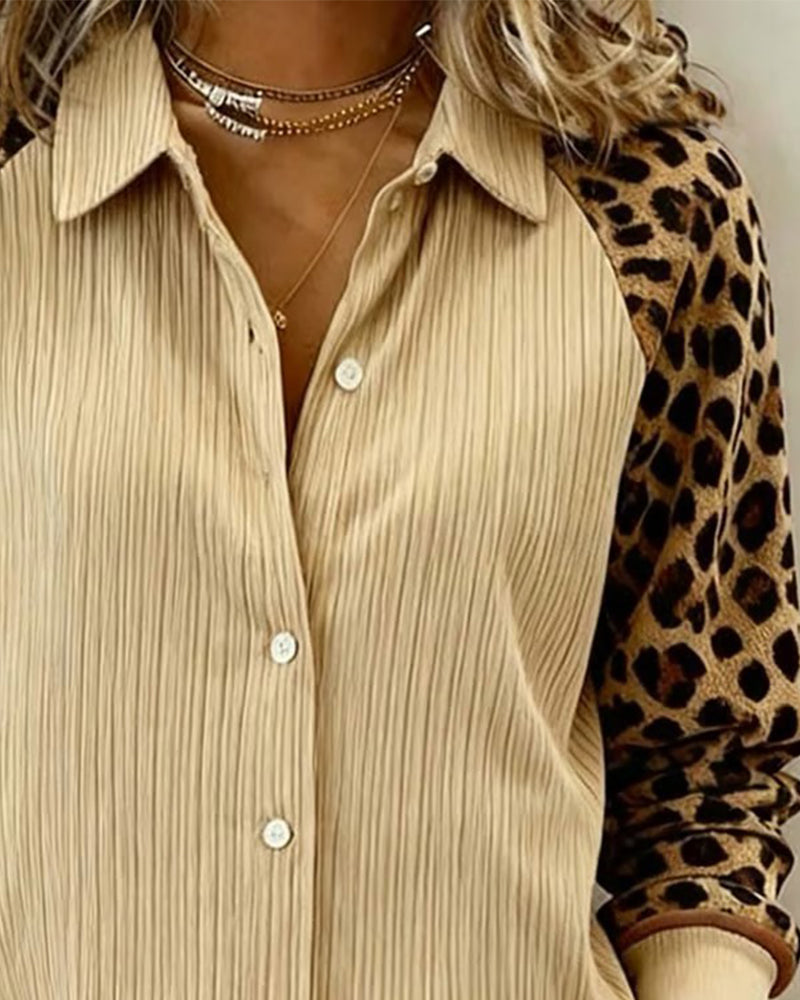 Leopard Print Long Sleeve Lapel Shirt