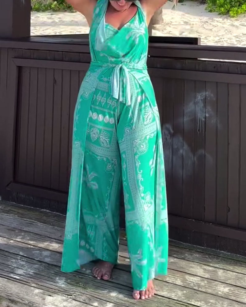 Personalized And Elegant Chest-Wrapped Printed Swimsuit