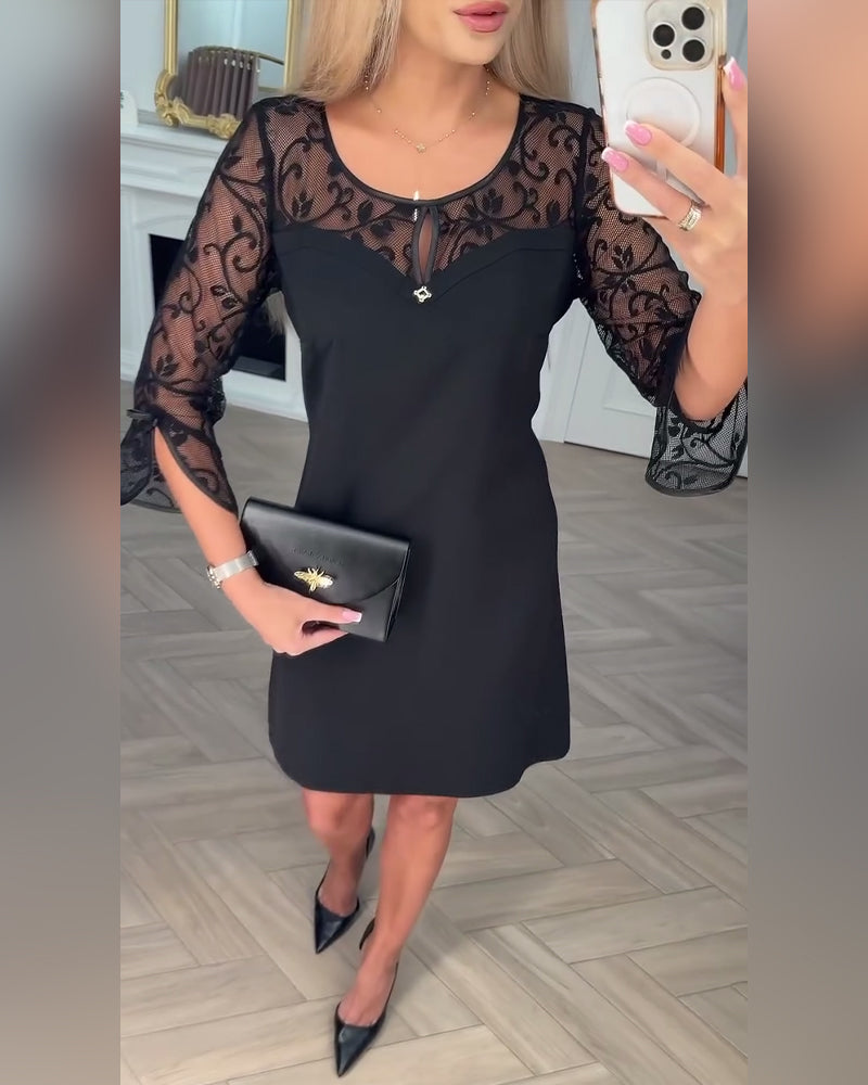 Solid Color Long-Sleeved Patchwork Dress