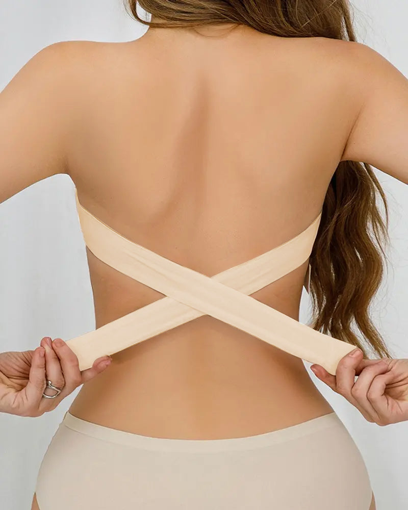 Strapless Seamless Side Closure Criss Cross Bra Top