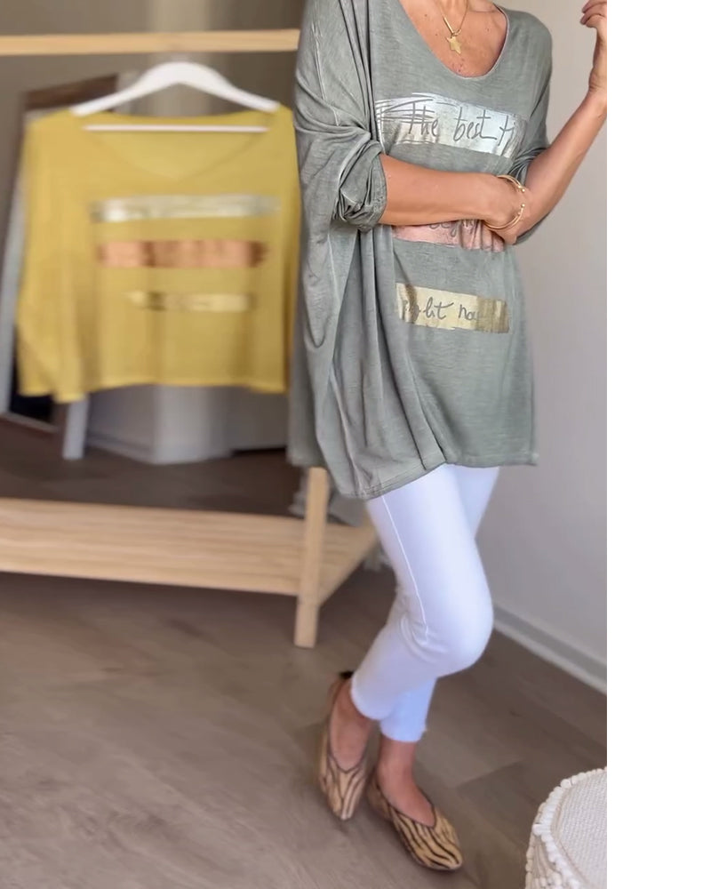 Long sleeve round neck letter print top