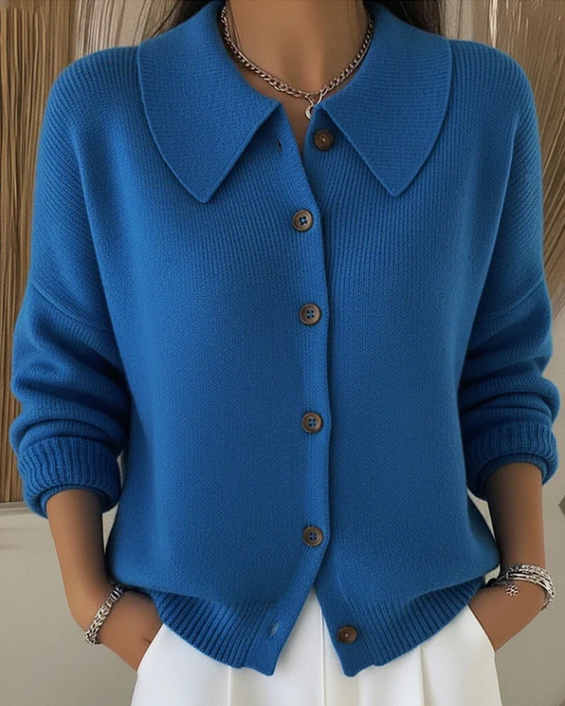 Long-Sleeved Button-Down Lapel Jumper