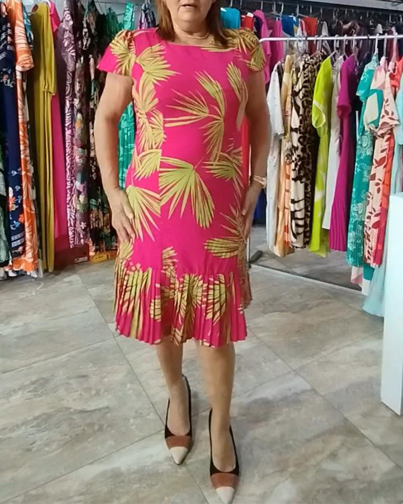 Short sleeve pleated casual dress