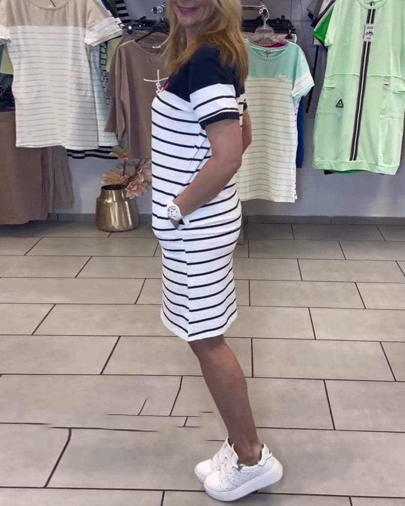 Crew Neck Casual Striped Dress