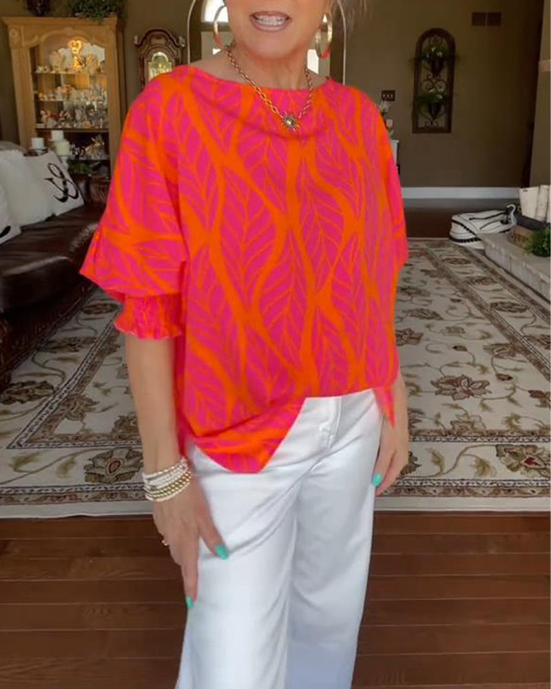 Round Neck Loose Print Blouse