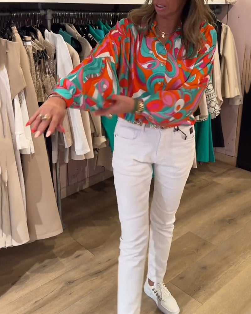 Loose printed commuting blouse