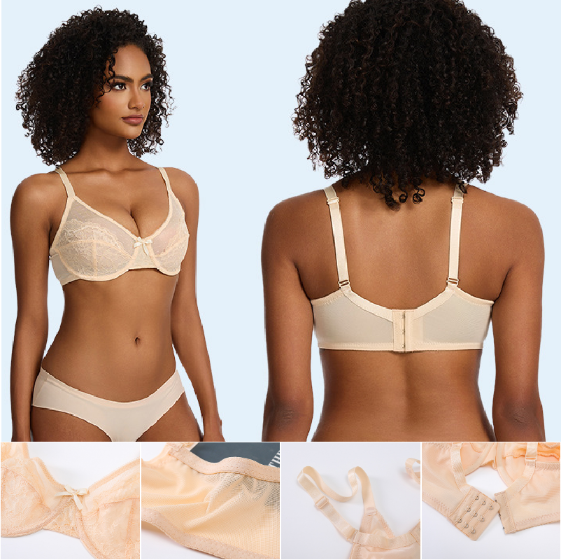 Mesh Lace Gathered Bra
