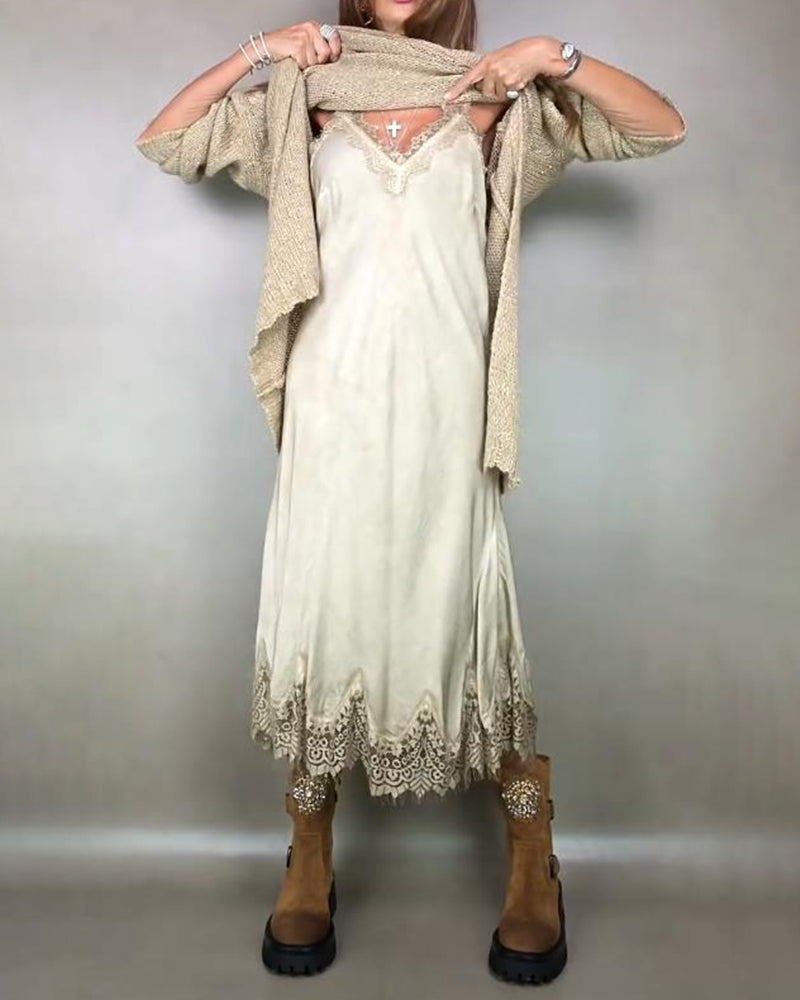 Knitted Dress and Lace Cami Dress Two - piece Set