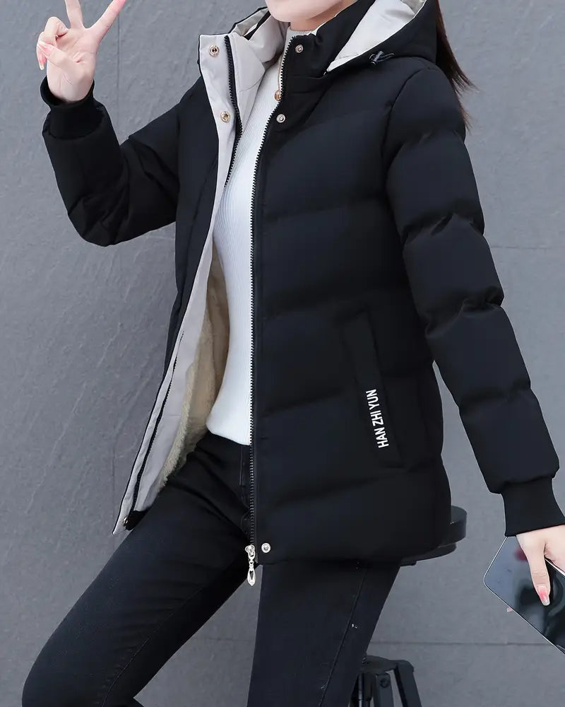 Casual Solid Color Warm Hooded Jacket
