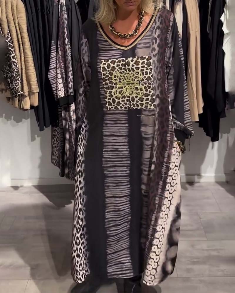 Casual V-Neck Leopard Print Dress