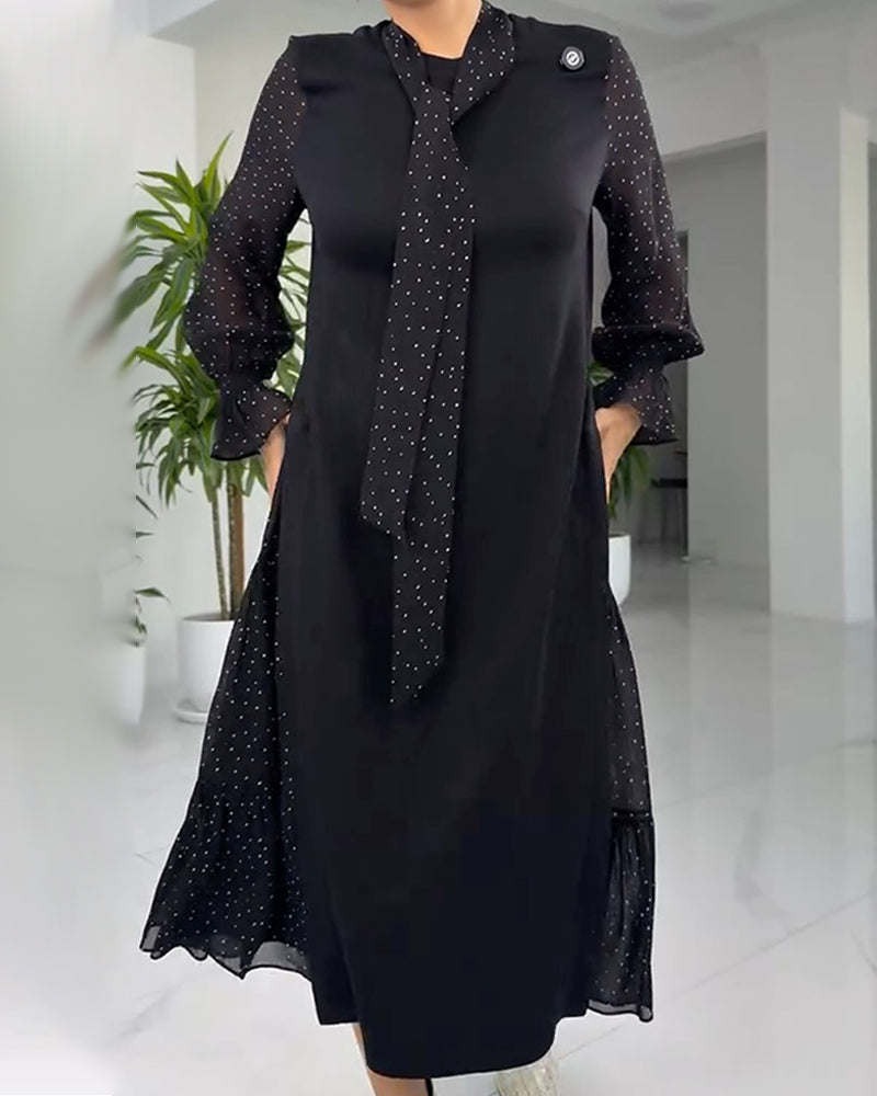 Faux Two-Piece Lace Ribbon Patchwork Dress