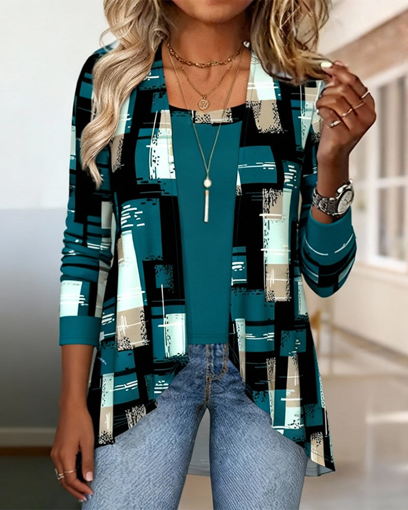 Faux Two-Piece Irregular Print Top
