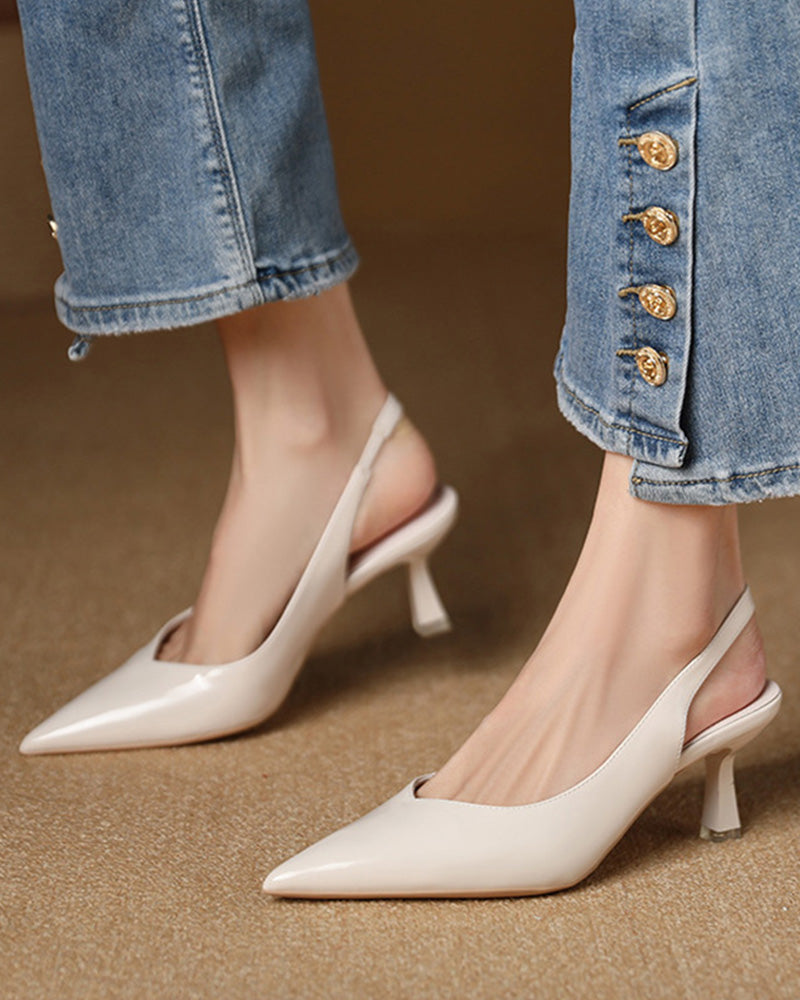 Solid color temperament pointed high heels