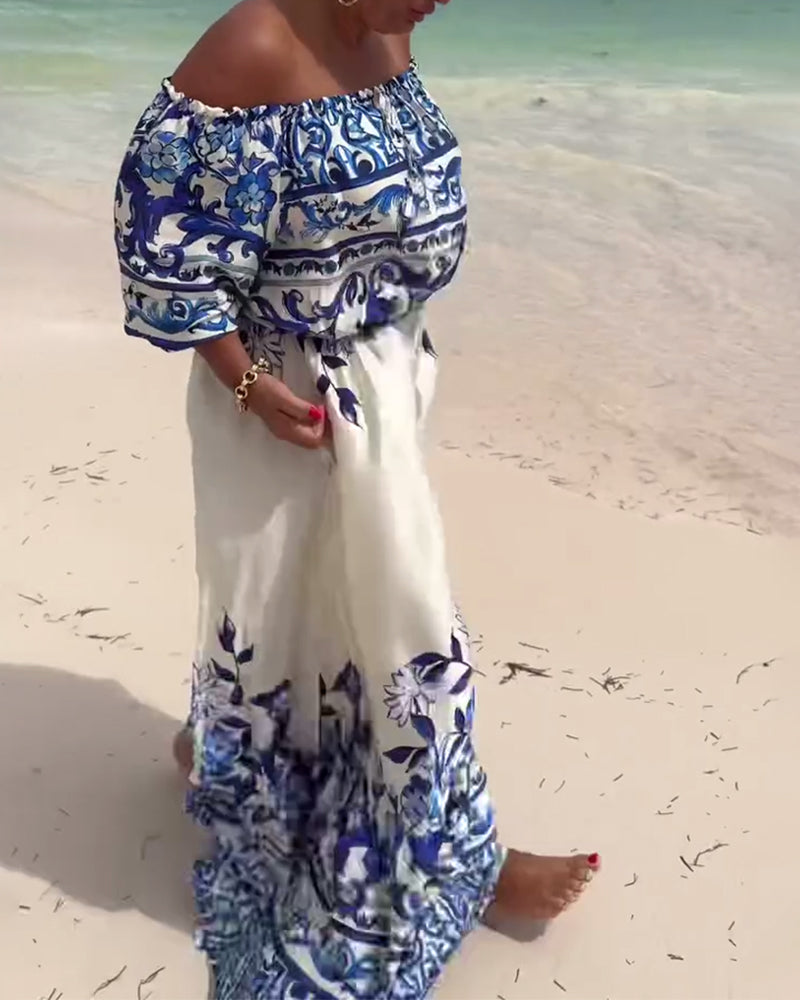 Off-Shoulder Printed Resort Dress