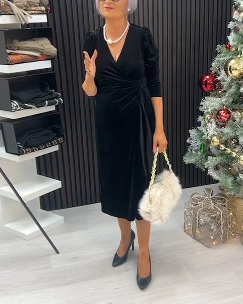 Puff Sleeve V-Neck Elegant Dress