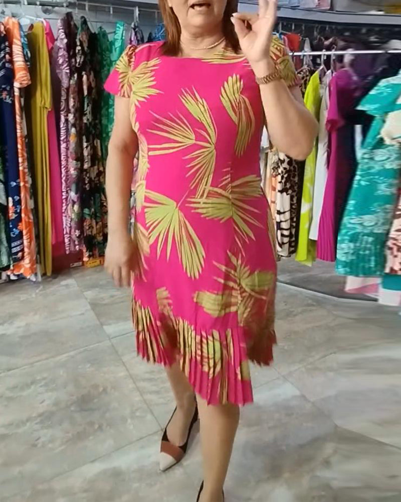 Short sleeve pleated casual dress