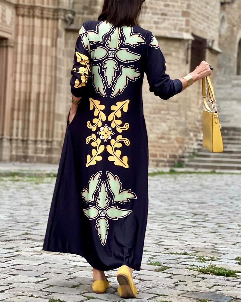 Lapel printed fashion dress