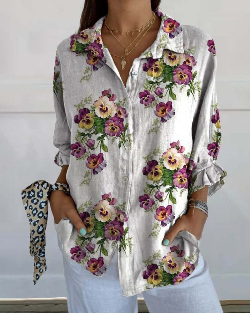 Casual floral print three quarter sleeve shirt