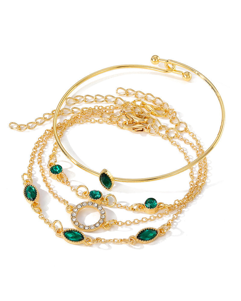 Circle rhombus rhinestone bracelet set of four