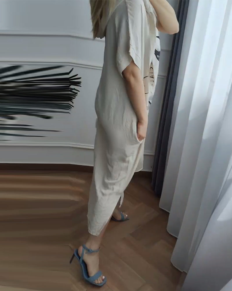 Hooded Printed Loose Dress