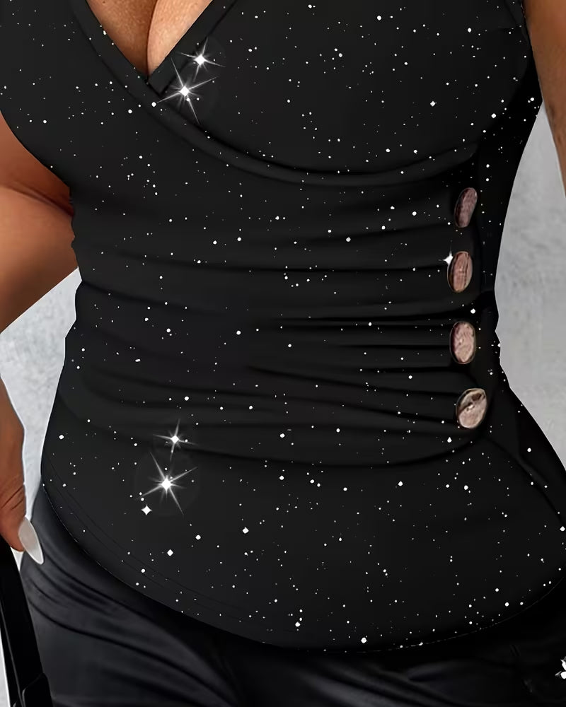 Sexy V-Neck Metal Button  Cami Top