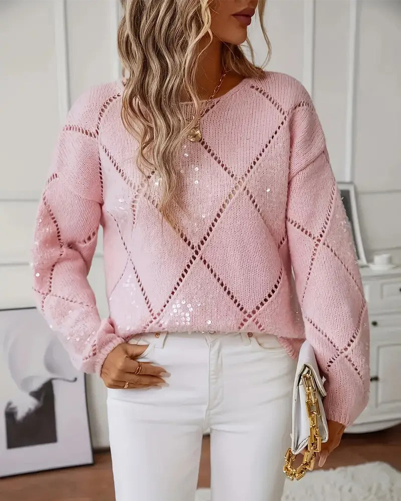 Elegant Hollow-Out Sequin Pullover