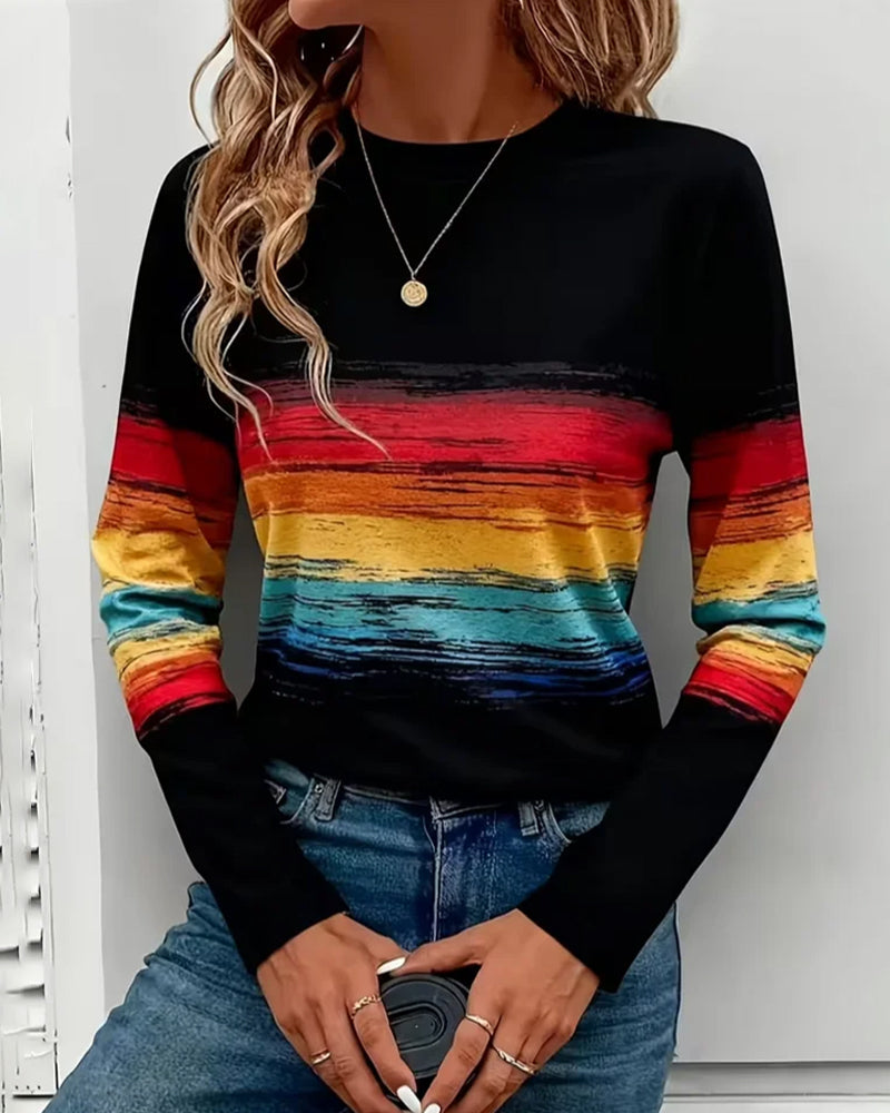 Casual Rainbow Print Crew Neck T-Shirt