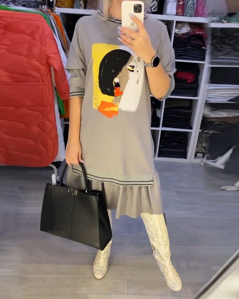 Portrait Shift dress with Long Sleeve