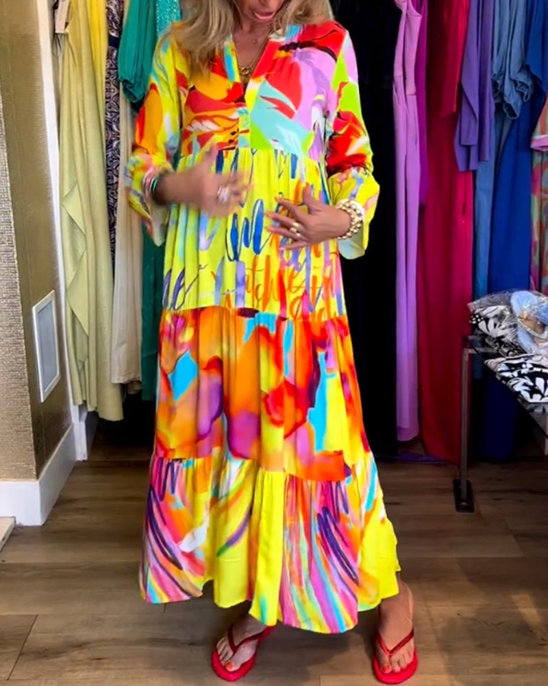 Flared Sleeve Printed Dress