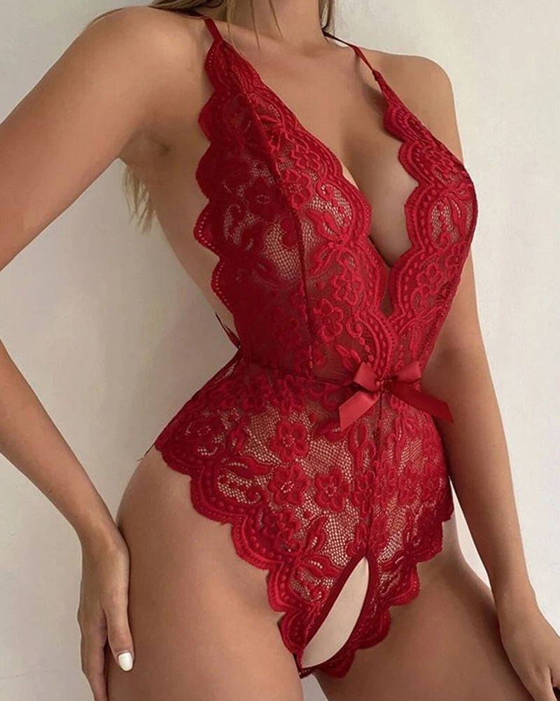 Halter Neck Lace Bodysuit