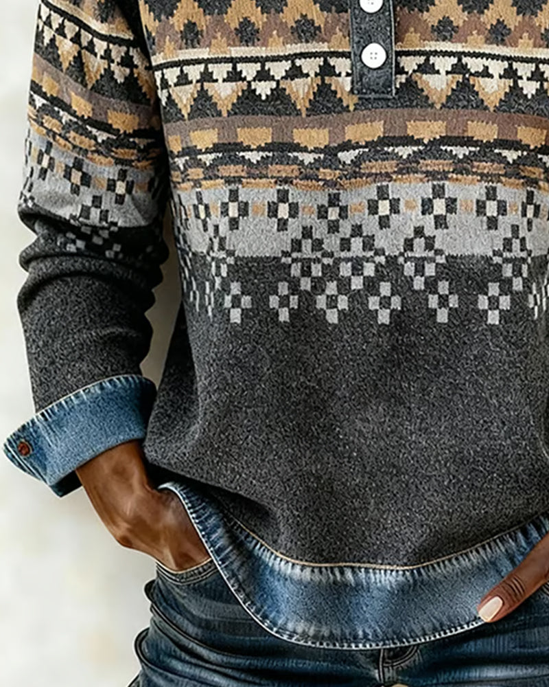 Button-Down Long-Sleeved Sweatshirt