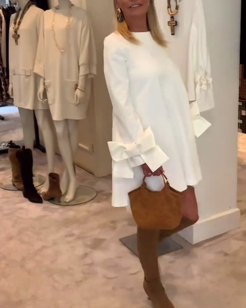 Fashionable Round Neck Bow Sleeve Dress