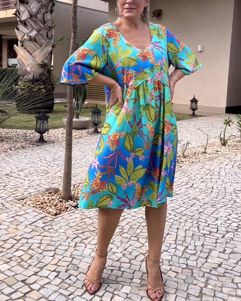 Botanical print casual dress