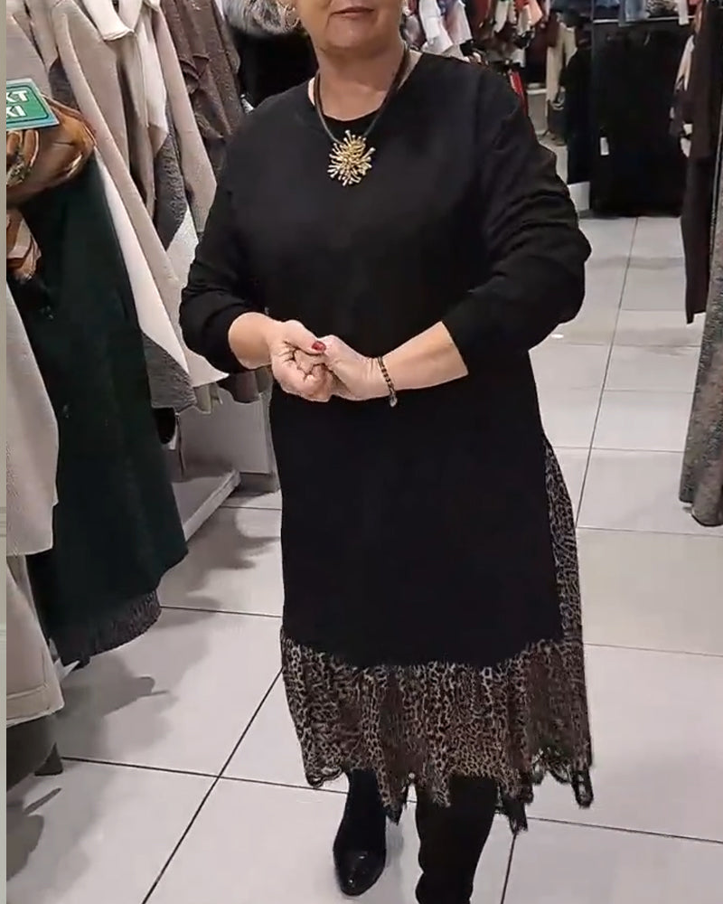 Loose Plus Size Leopard Print Panels Dress