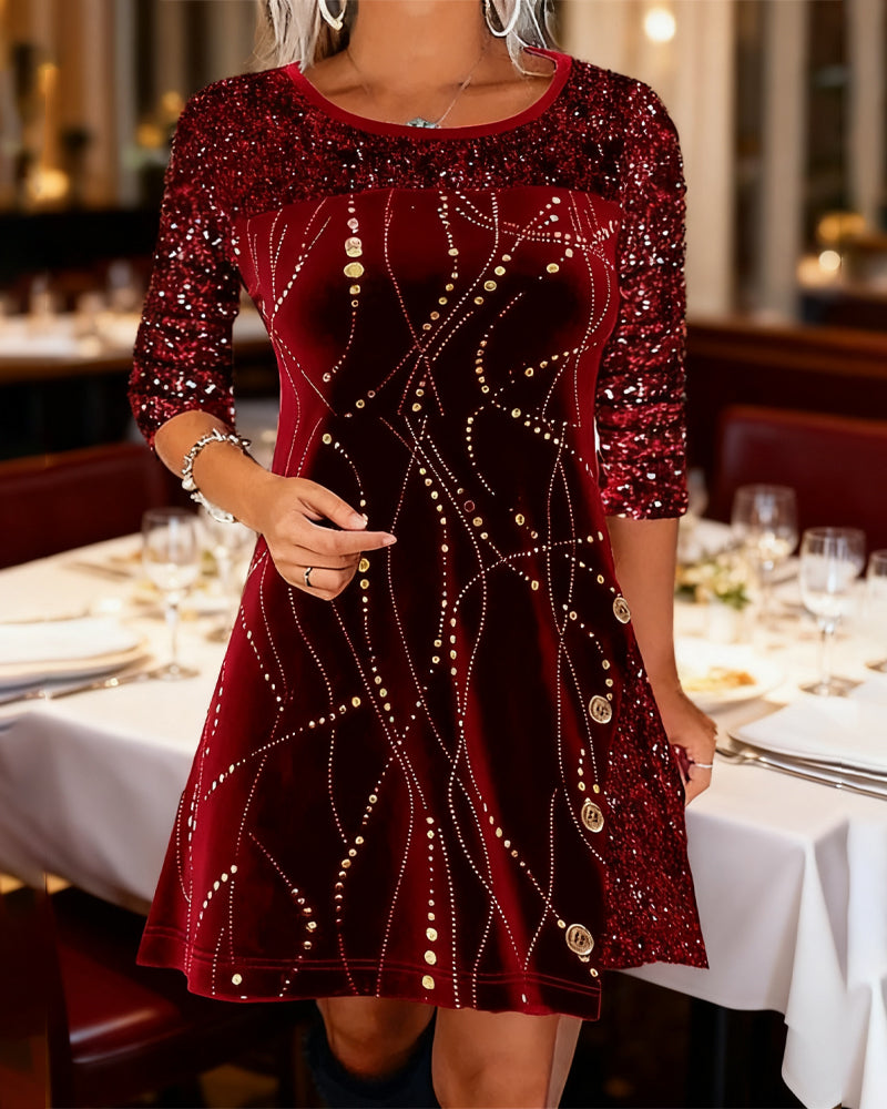 Sequined Velvet Paneled Dress