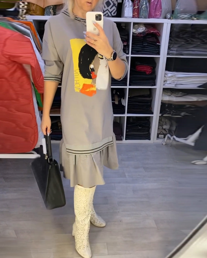 Portrait Shift dress with Long Sleeve